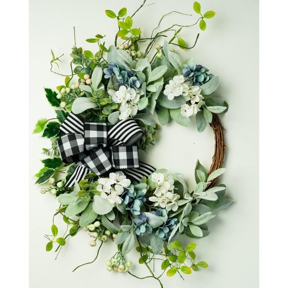20in Artificial Lambs Ear Wreath for Home Decoration - Picture 1 of 4